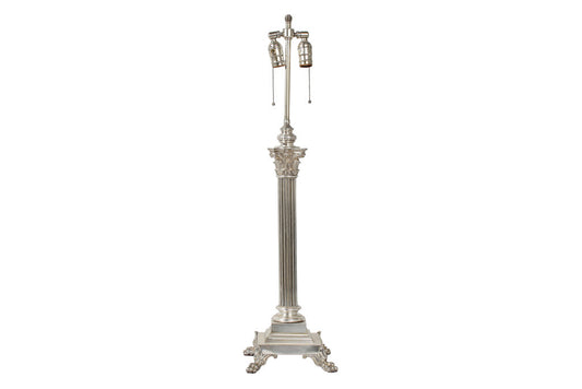 Silvered Bronze Reeded Column Lamp With Acanthus Capital And Paw Default
