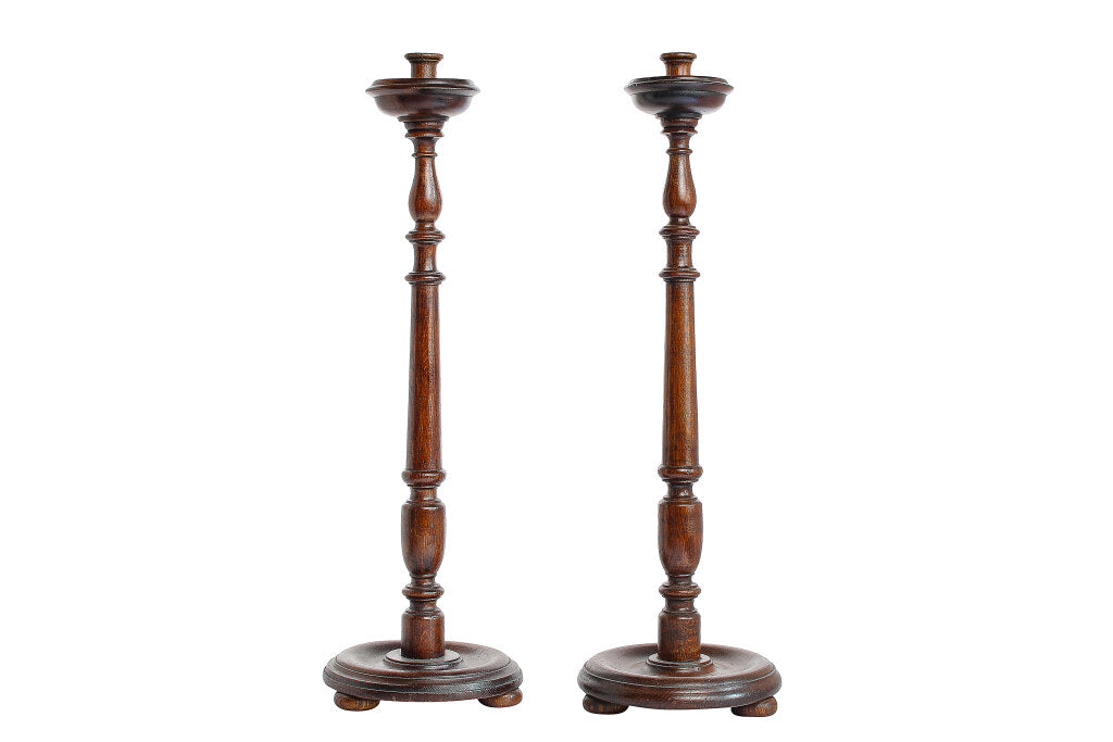 Mahogany Turned Candlesticks, England 19th Century Default