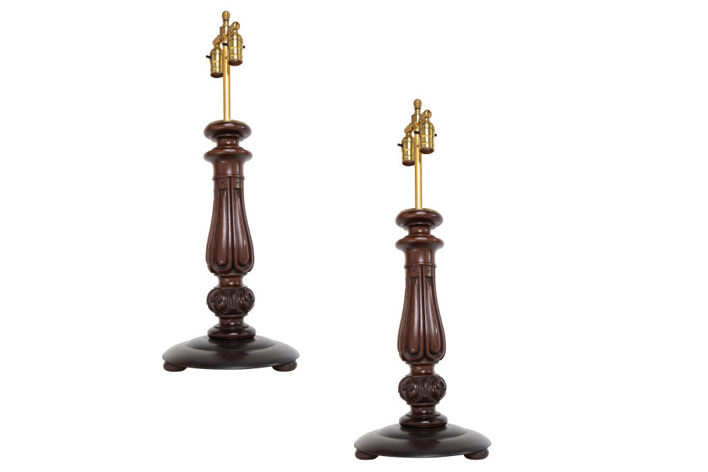 Mahogany Carved Table Lamps, England 20th Century Default