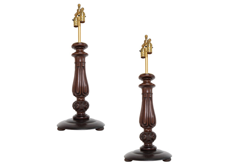 Mahogany Carved Table Lamps, England 20th Century