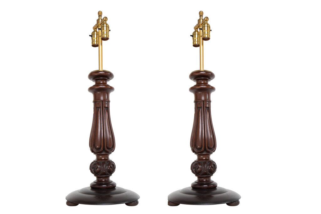 Mahogany Carved Table Lamps, England 20th Century Default