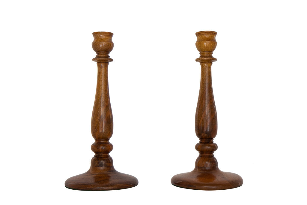 Carved Walnut Candlesticks, England 19th Century Default