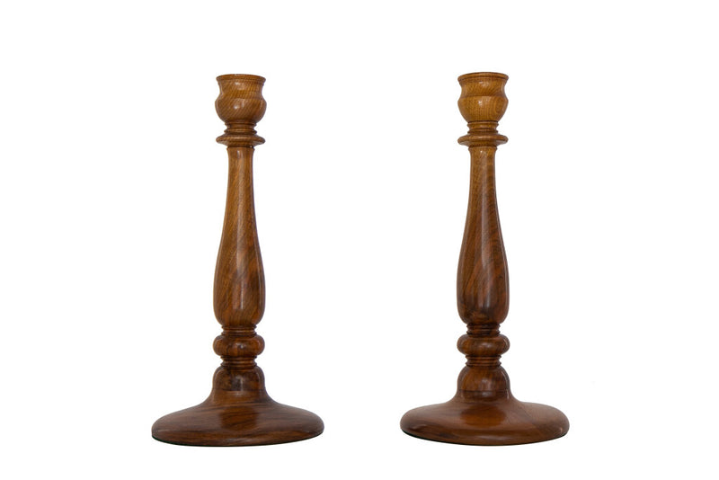 Carved Walnut Candlesticks, England 19th Century