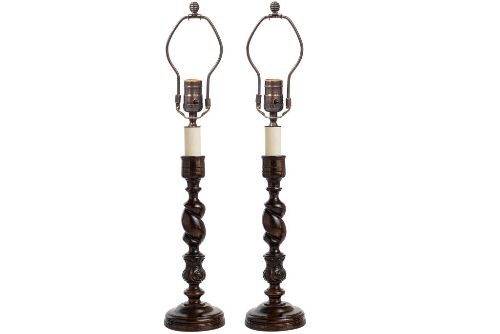Oak Carved Candlesticks, England 19th Century Default