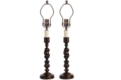 Oak Carved Candlesticks, England 19th Century Default