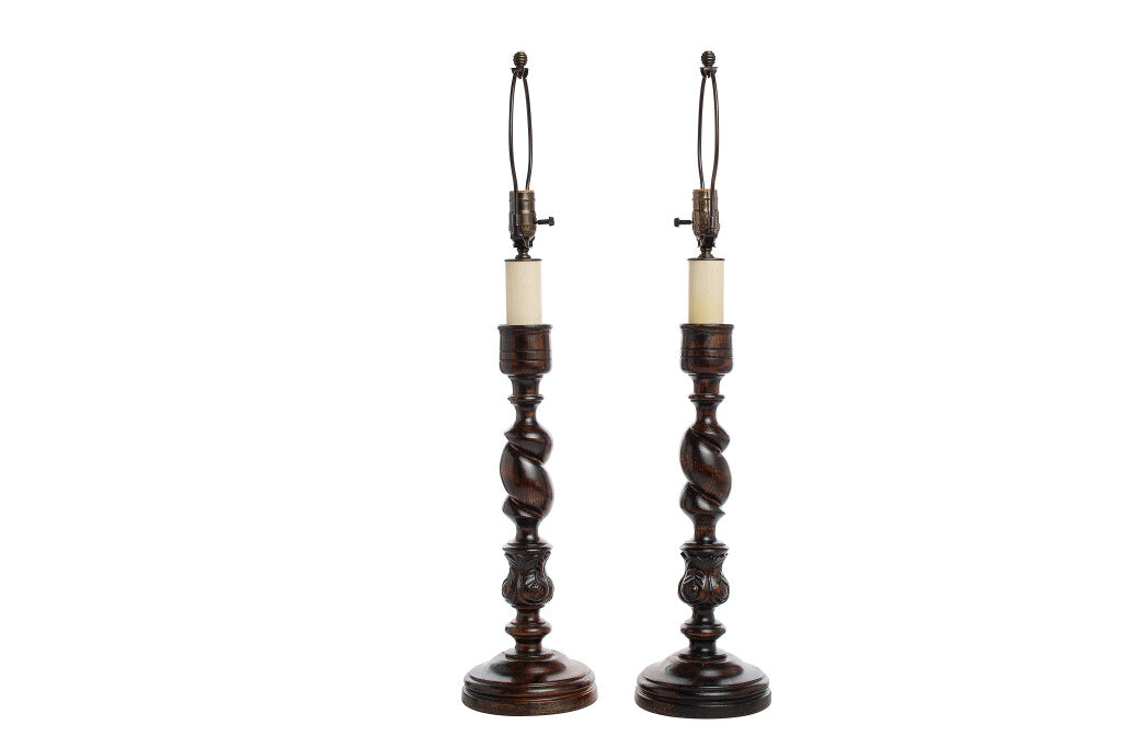 Oak Carved Candlesticks, England 19th Century Default