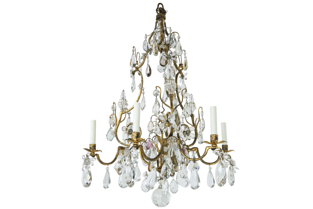Gilt Iron and Crystal Six Light Cage Frame Chandelier, Italy 19t Default