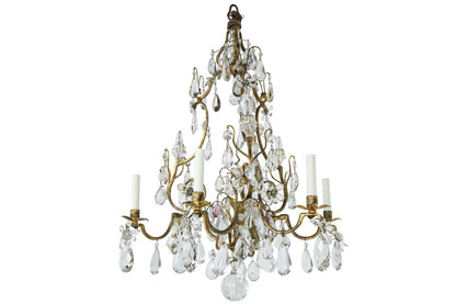 Gilt Iron and Crystal Six Light Cage Frame Chandelier, Italy 19t Default