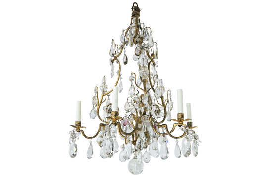 Gilt Iron and Crystal Six Light Cage Frame Chandelier, Italy 19t Default