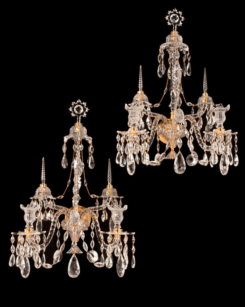 Gilt Bronze And Cut Crystal  Adam Style Two Light Sconces With D