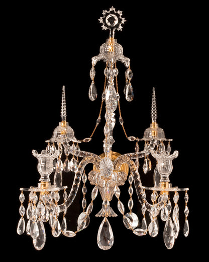 Gilt Bronze And Cut Crystal  Adam Style Two Light Sconces With D