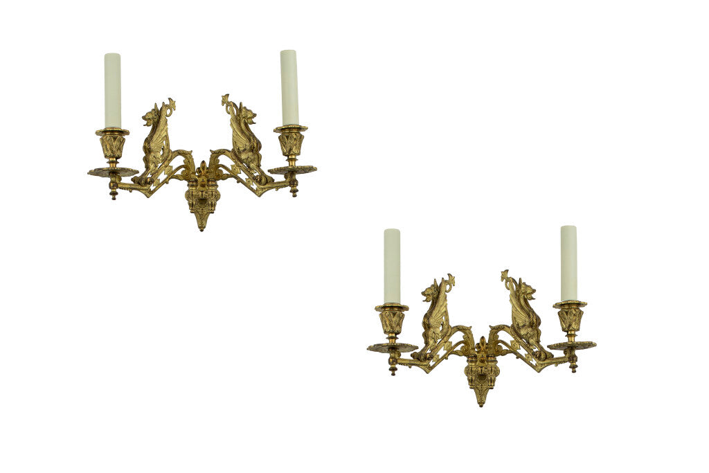 Etched Mirror Shield Shaped Two Light Sconces With Glass Arms, F Default