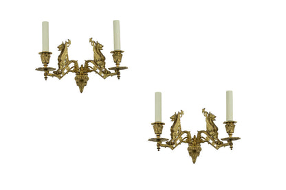 Etched Mirror Shield Shaped Two Light Sconces With Glass Arms, F Default