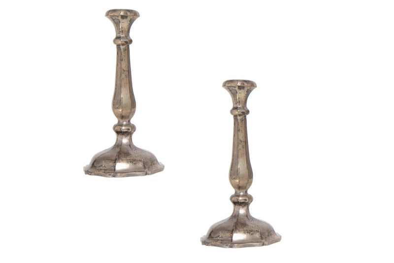 Silvered Bronze Repousse Candlesticks, England 19th Century