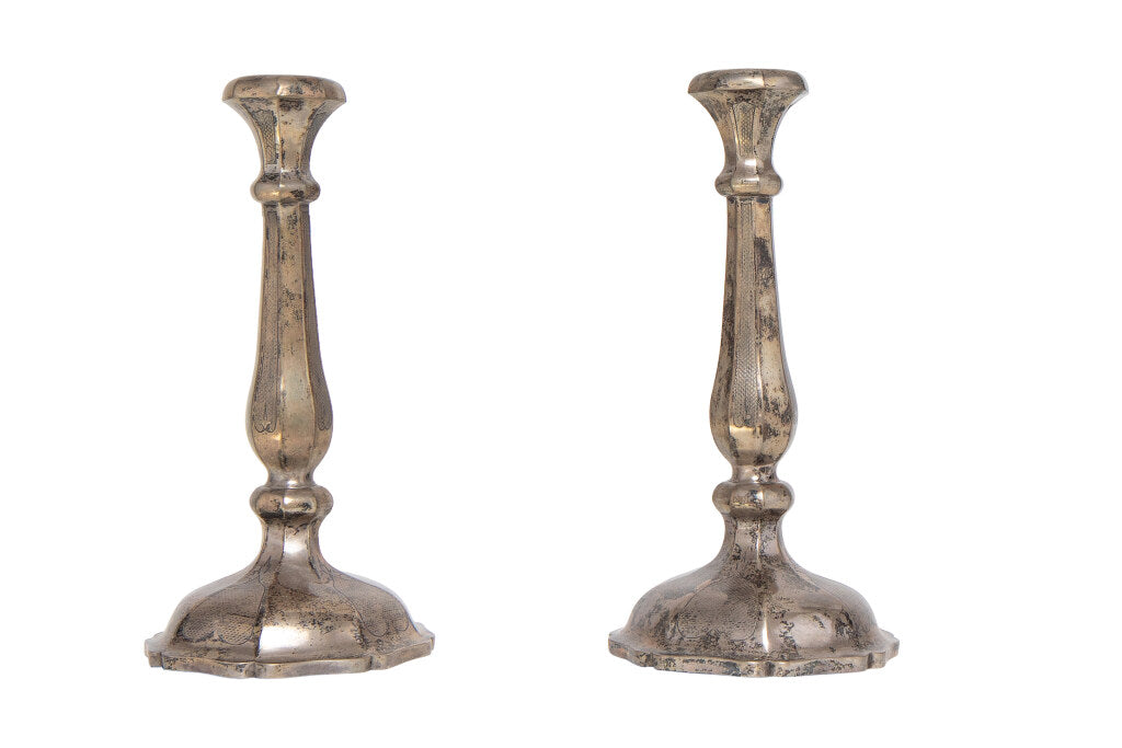 Silvered Bronze Repousse Candlesticks, England 19th Century Default