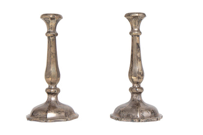 Silvered Bronze Repousse Candlesticks, England 19th Century Default