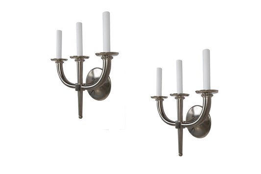 Nickeled Bronze Art Deco Three Light  Sconces, France Early 20th Default
