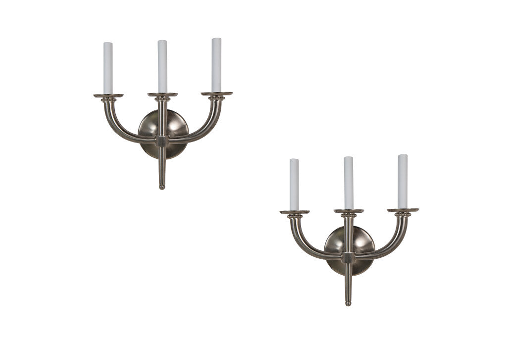 Nickeled Bronze Art Deco Three Light  Sconces, France Early 20th Default