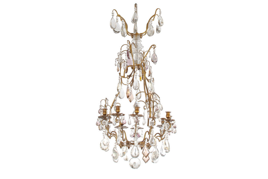 Gilt Bronze And Cut Crystal Pendalogues L.XV Nine Light Cage For Default