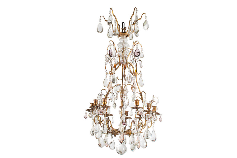Gilt Bronze And Cut Crystal Pendalogues L.XV Nine Light Cage For