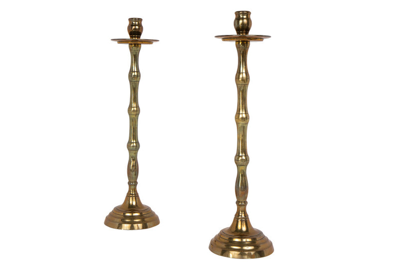 Brass Turned Candlesticks With Bamboo Motif, England 19th Century