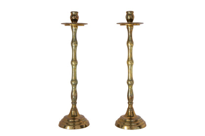 Brass Turned Candlesticks With Bamboo Motif, England 19th Century Default