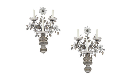 Silvered Iron and Crystal Three Light Sconces by MAISON BAGUES, Default