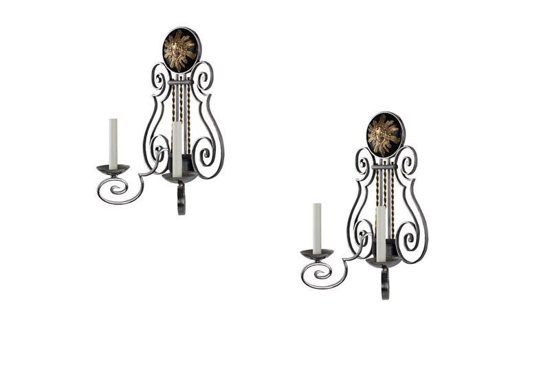 Gilt Bronze,  Polished And Painted Iron L.XV Style Lyre Motif Tw