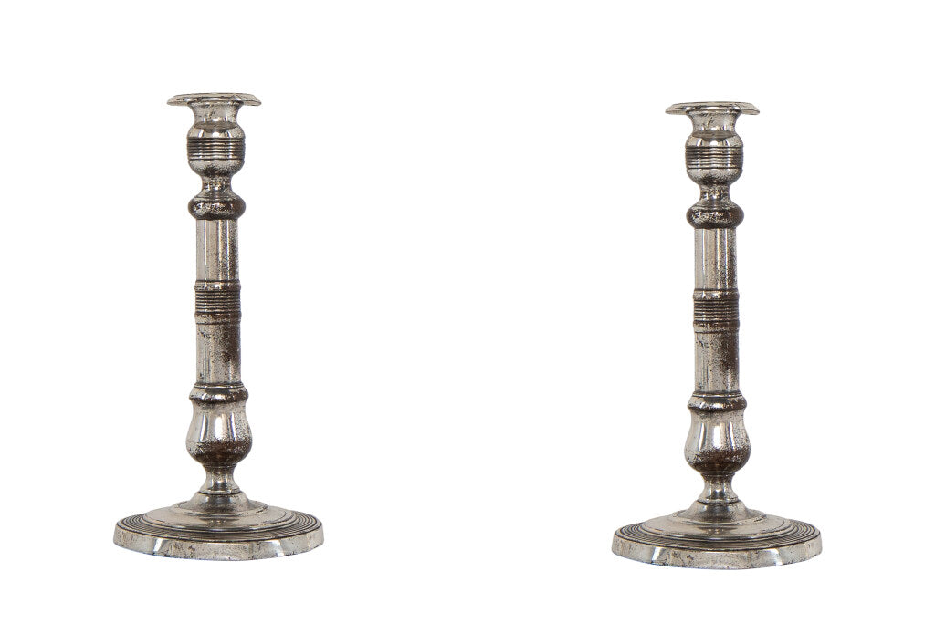 Silvered Bronze Directoire Candlesticks, France Early 19th Centu Default