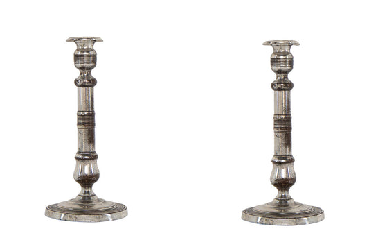 Silvered Bronze Directoire Candlesticks, France Early 19th Centu Default