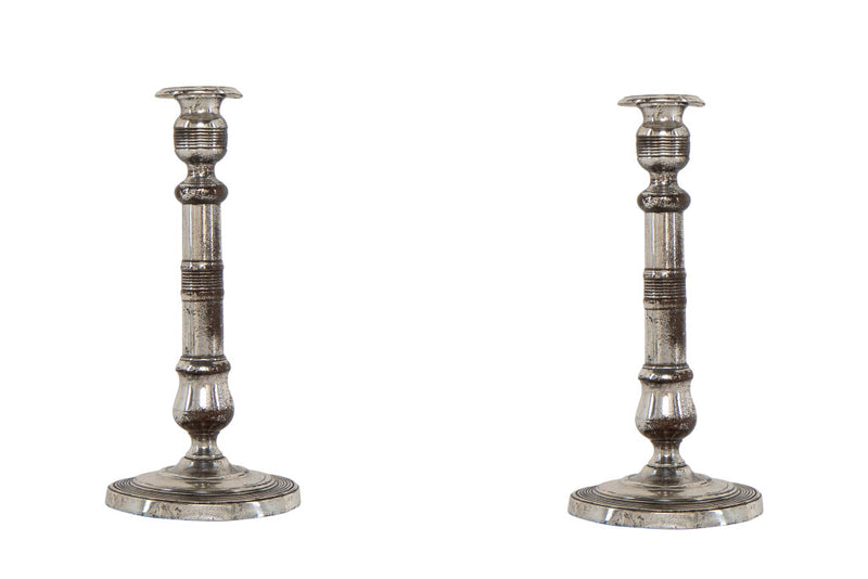 Silvered Bronze Directoire Candlesticks, France Early 19th Centu