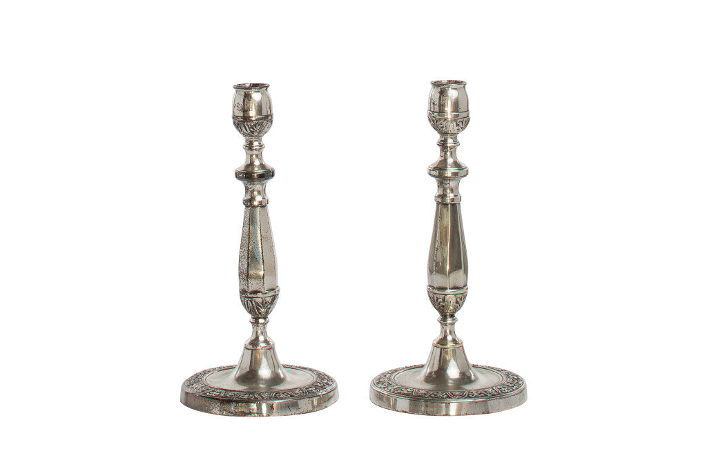 Silvered Bronze Directoire Candlesticks, France Early 19th Centu Default