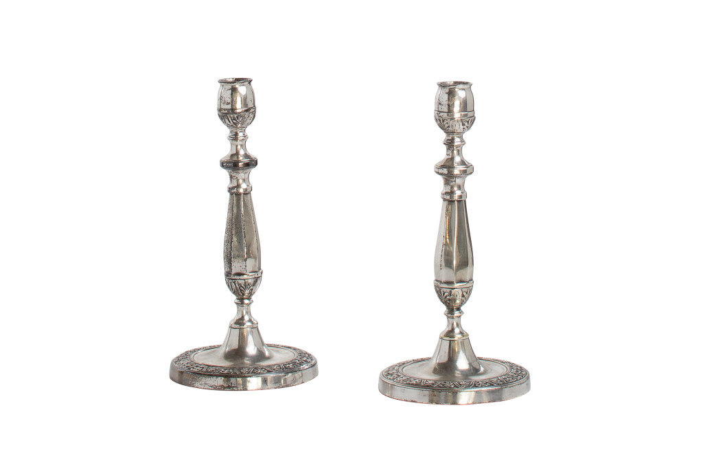 Silvered Bronze Directoire Candlesticks, France Early 19th Centu Default