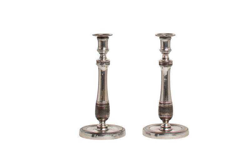 Silvered Bronze Directoire Candlesticks, France Early 19th Century