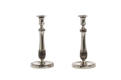 Silvered Bronze Directoire Candlesticks, France Early 19th Centu Default