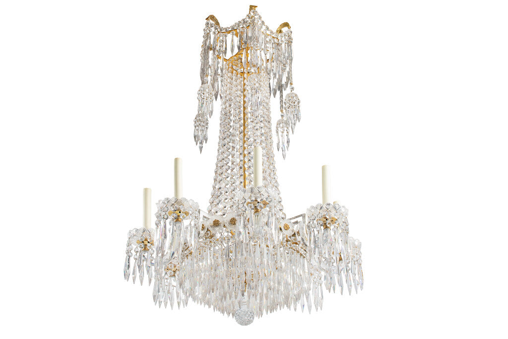 Crystal And Gilt Bronze Regency Eight Light Chandelier With Deco Default
