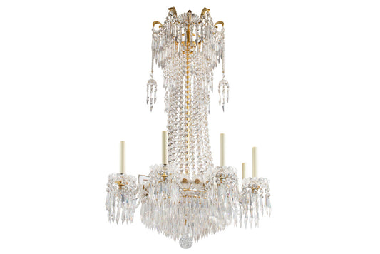 Crystal And Gilt Bronze Regency Eight Light Chandelier With Deco Default