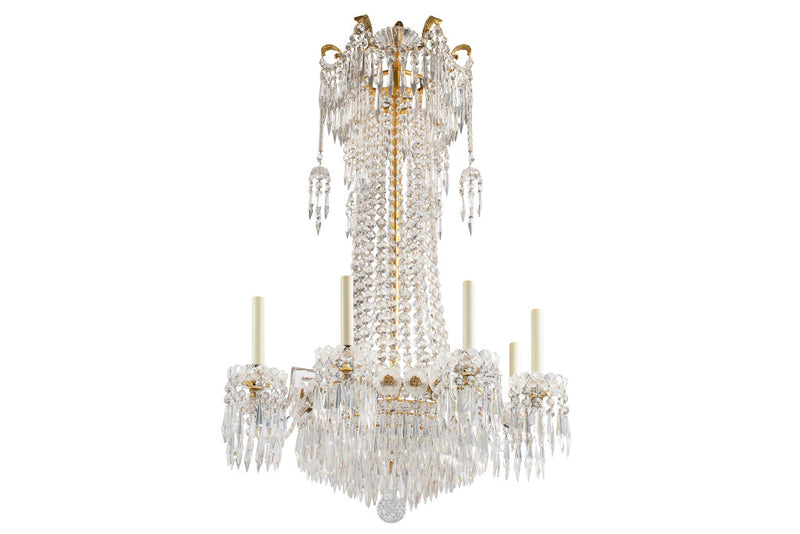 Crystal And Gilt Bronze Regency Eight Light Chandelier With Deco
