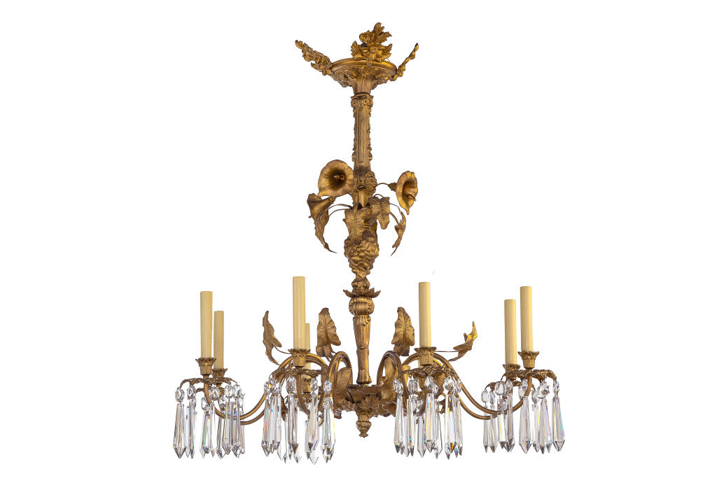 Gilt Repousse Tole And Crystal Art Nouveau Eight Light Chandelie Default