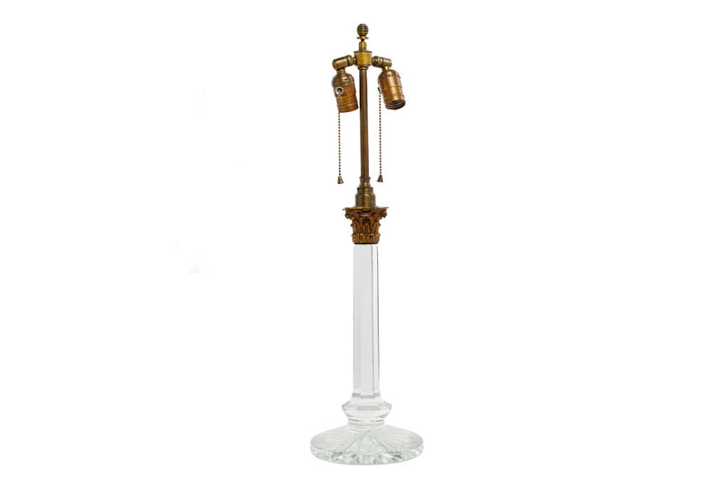 Cut Crystal Column Lamp With Gilt Bronze Capital, England 19th Century