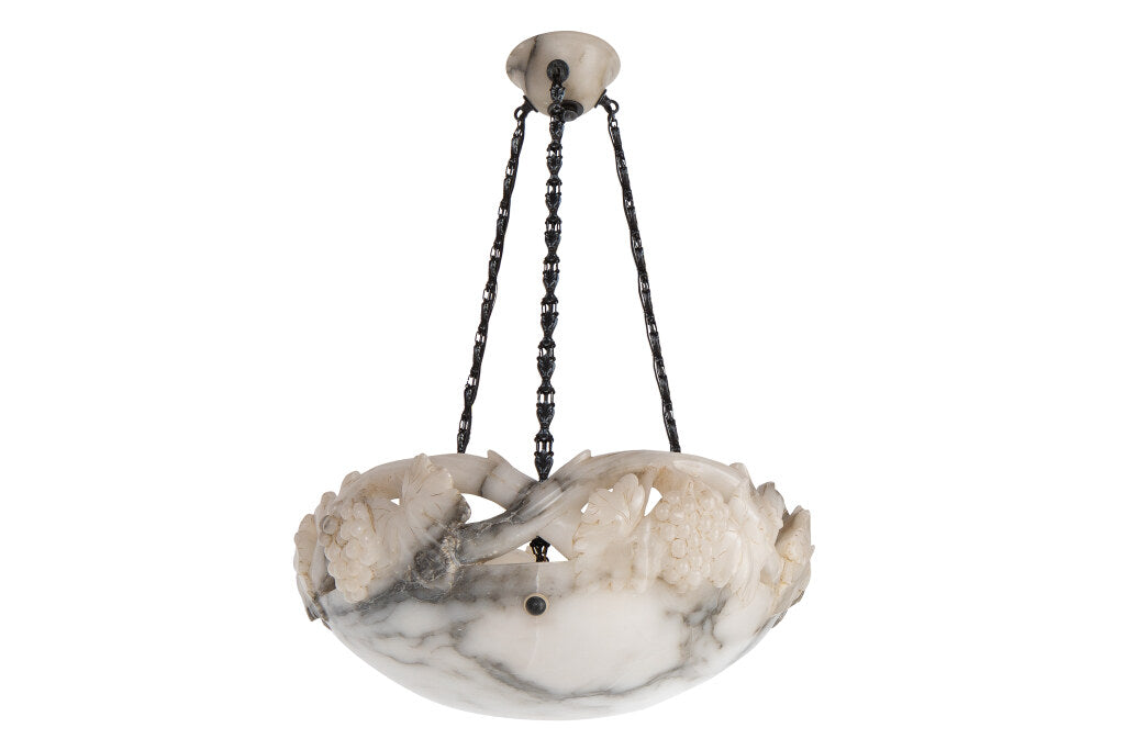 Hand Carved Alabaster Pendant With Grapes And Leaves Motif, Swed Default