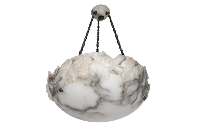 Hand Carved Alabaster Pendant With Grapes And Leaves Motif, Sweden Early 20th Century