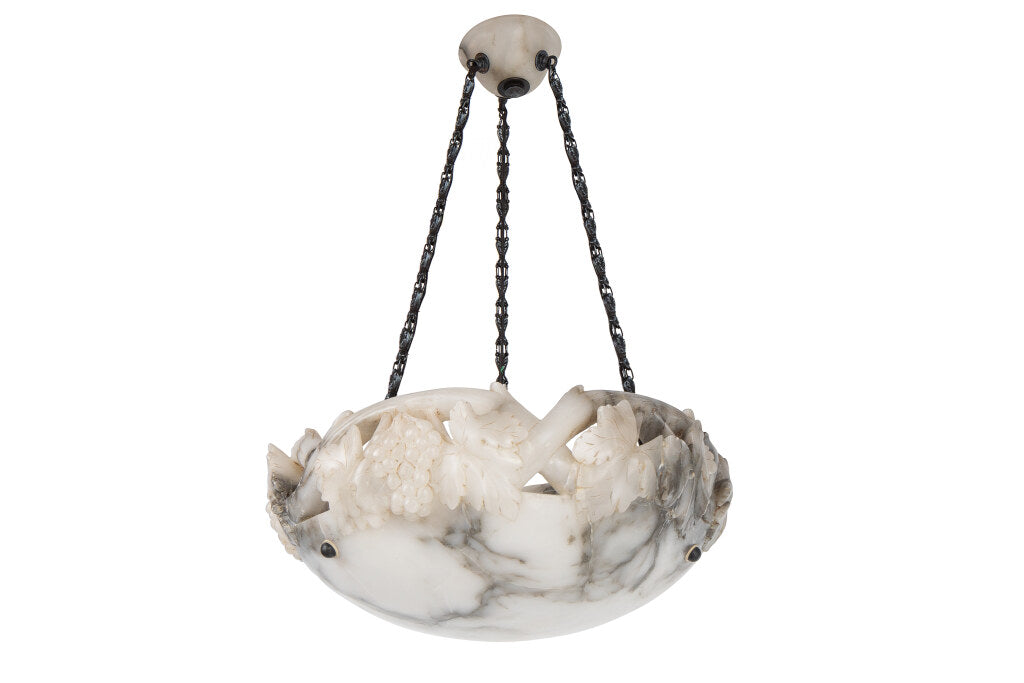 Hand Carved Alabaster Pendant With Grapes And Leaves Motif, Swed Default
