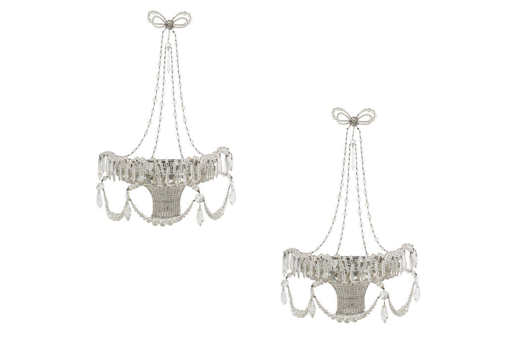 Beaded Crystal Basket Motif Sconces With Ribbon And Chain Design Default