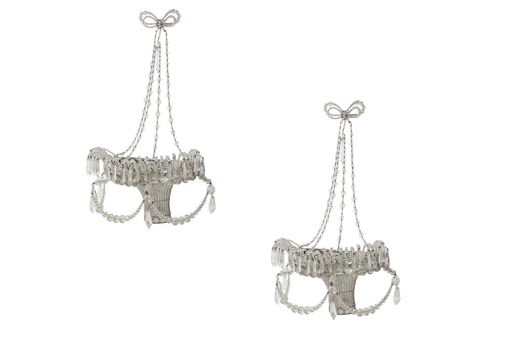 Beaded Crystal Basket Motif Sconces With Ribbon And Chain Design Default