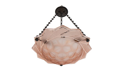 Molded Glass Rose Colored Art Deco Three Light  Pendant With Geo Default