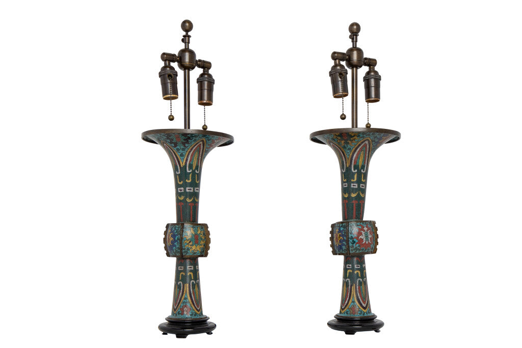 Bronze And Enamel Cloisonne Lamps, Japan Late 18th Century Default