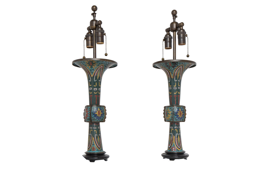 Bronze And Enamel Cloisonne Lamps, Japan Late 18th Century Default