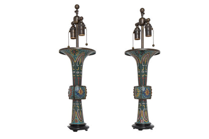 Bronze And Enamel Cloisonne Lamps, Japan Late 18th Century Default