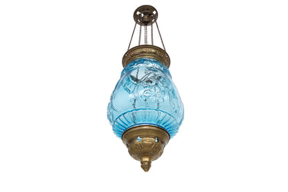 Brass And Pressed Blue Glass Anglo-Indian One Rise And Fall Lant Default